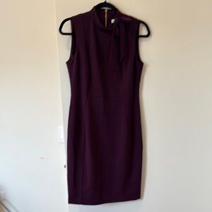 Calvin Klein Red Sheath Dress Mock Neck Midi